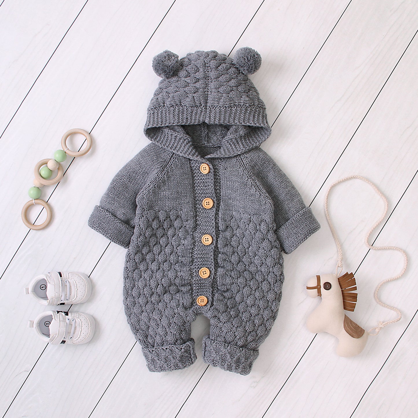 Cute Knitted Jumpsuit with Hood